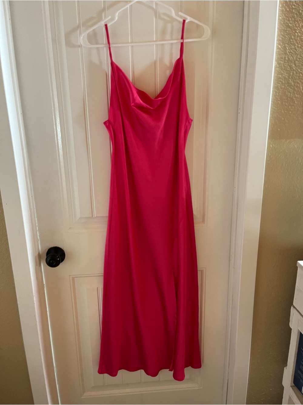 Hot Pink Slip Dress with Cowl Neck